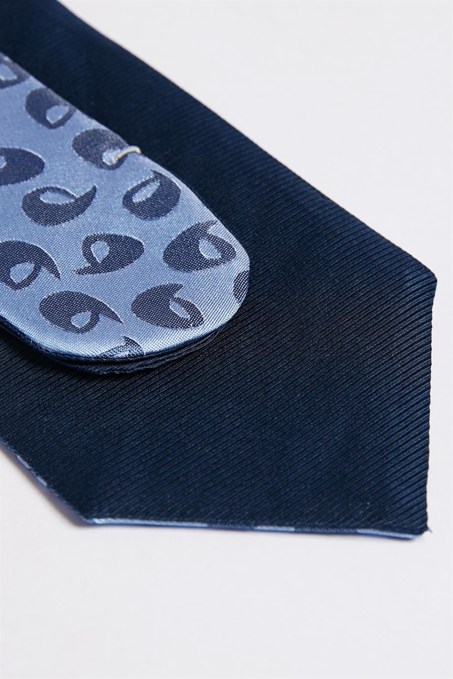 Mavi Çift Taraflı İpek Kravat