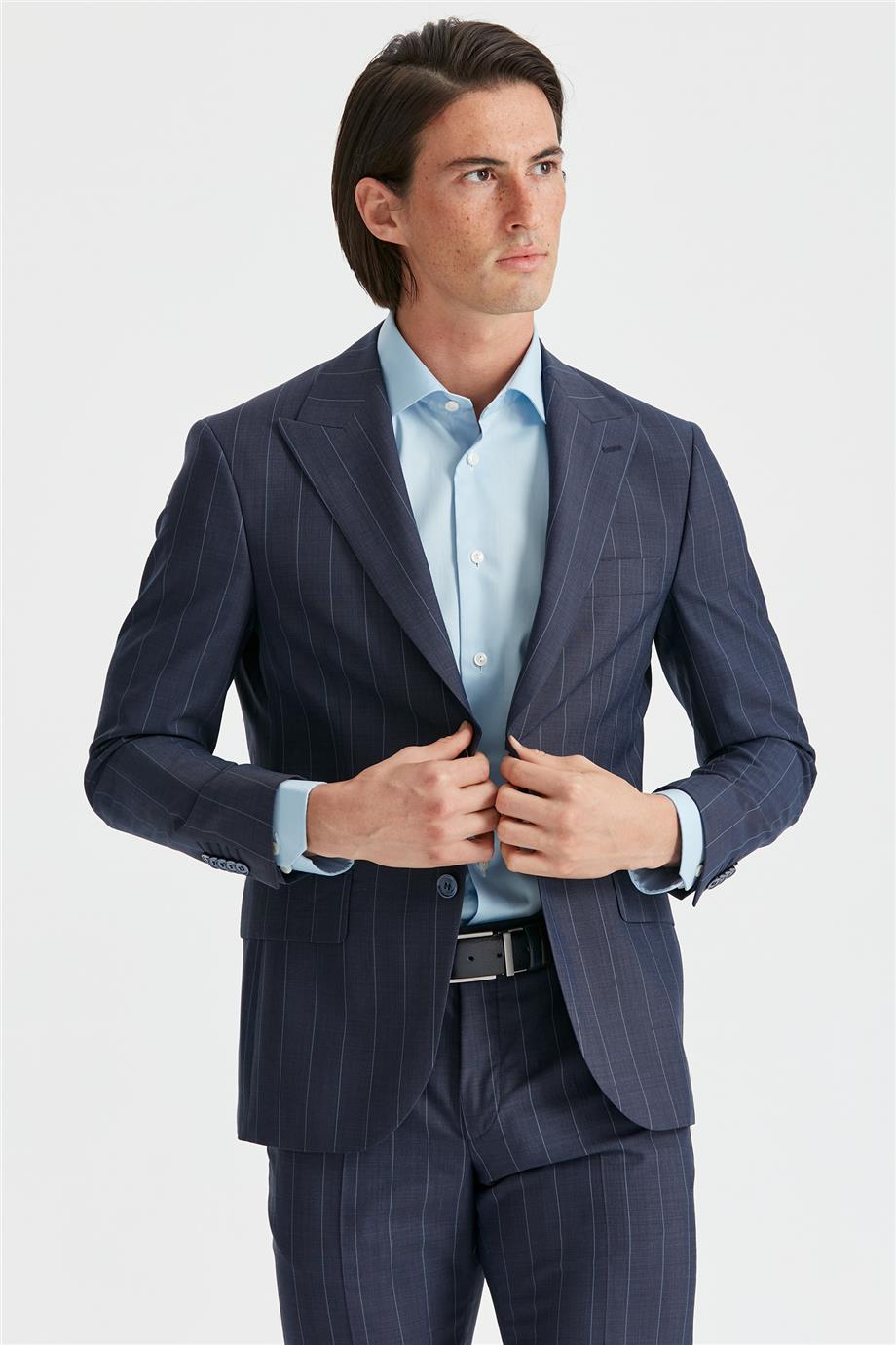 Mavi Çizgili Yün Takım Elbise