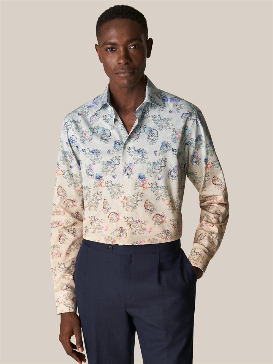 Mavi Gradyan Şal Desenli Pamuk Gömlek