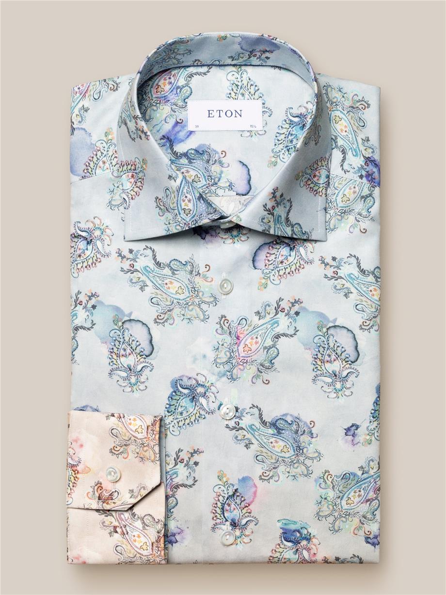 Mavi Gradyan Şal Desenli Pamuk Gömlek