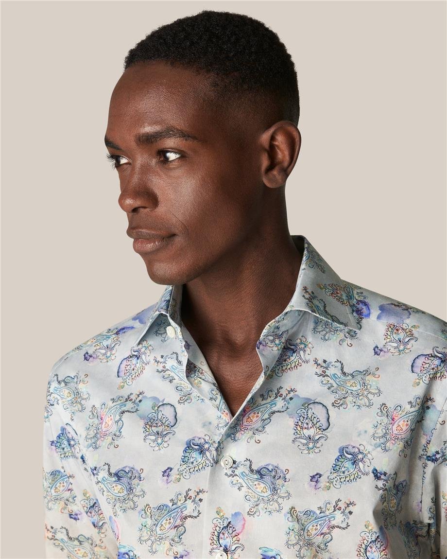 Mavi Gradyan Şal Desenli Pamuk Gömlek