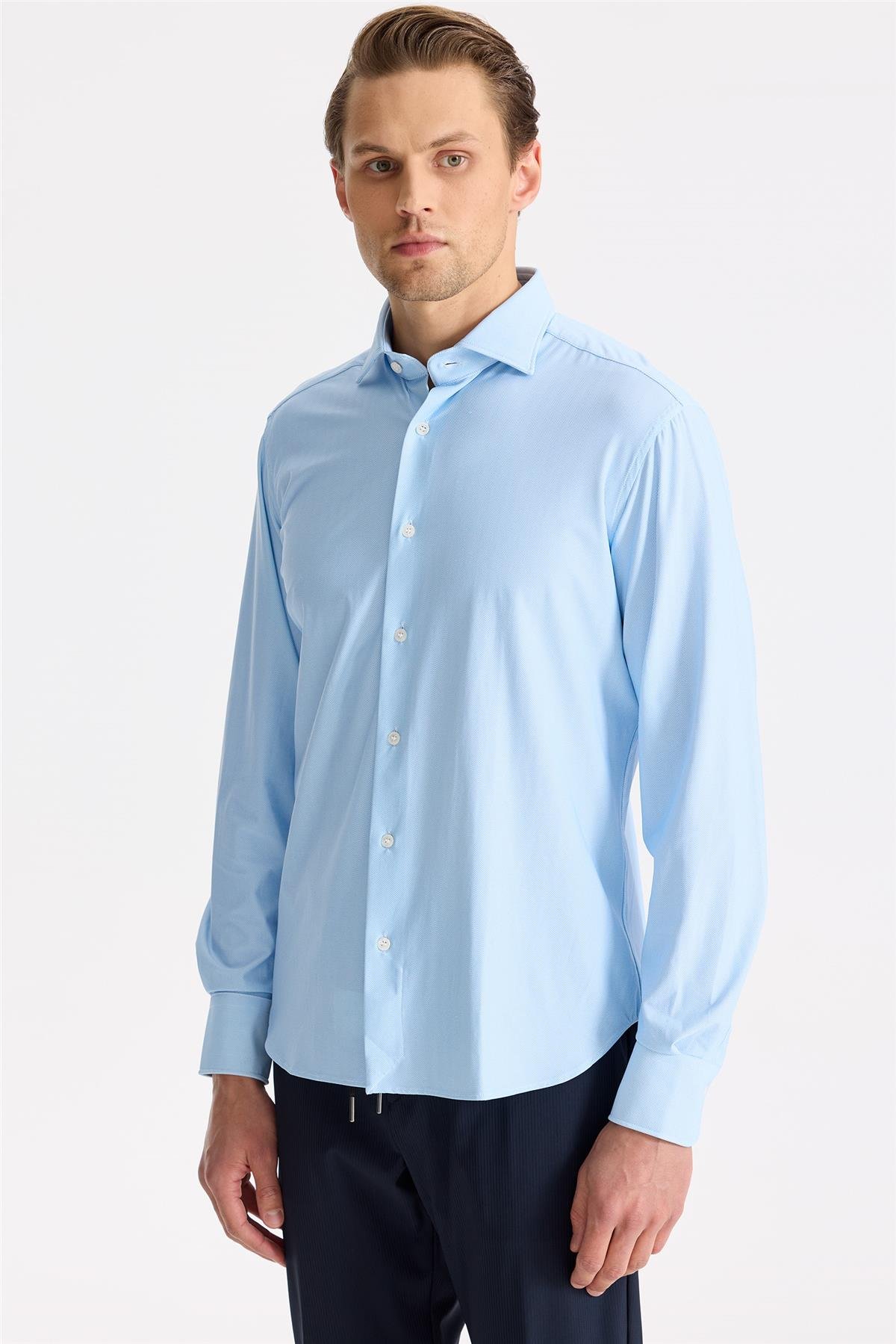 Mavi Teknik Kumaş Gömlek