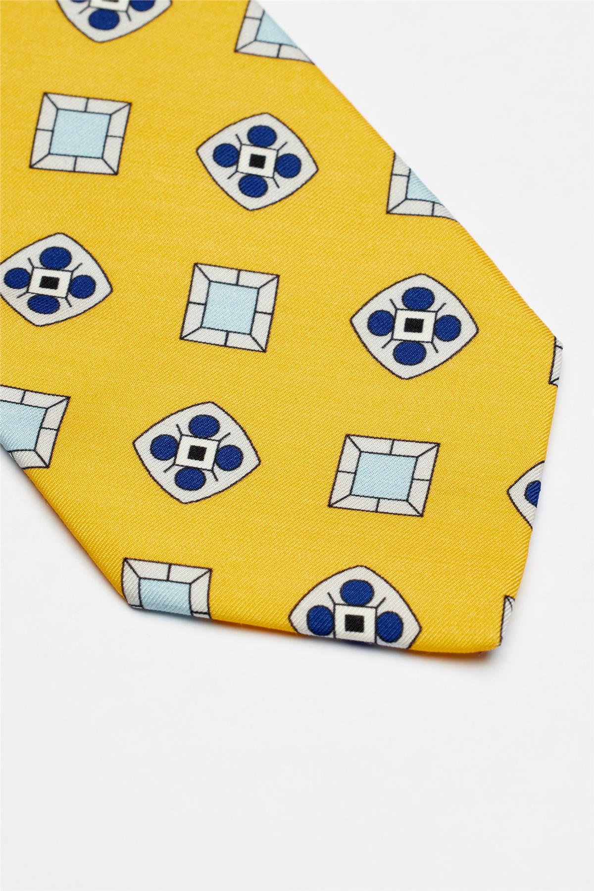 Sarı Mavi Seven Fold İpek Kravat