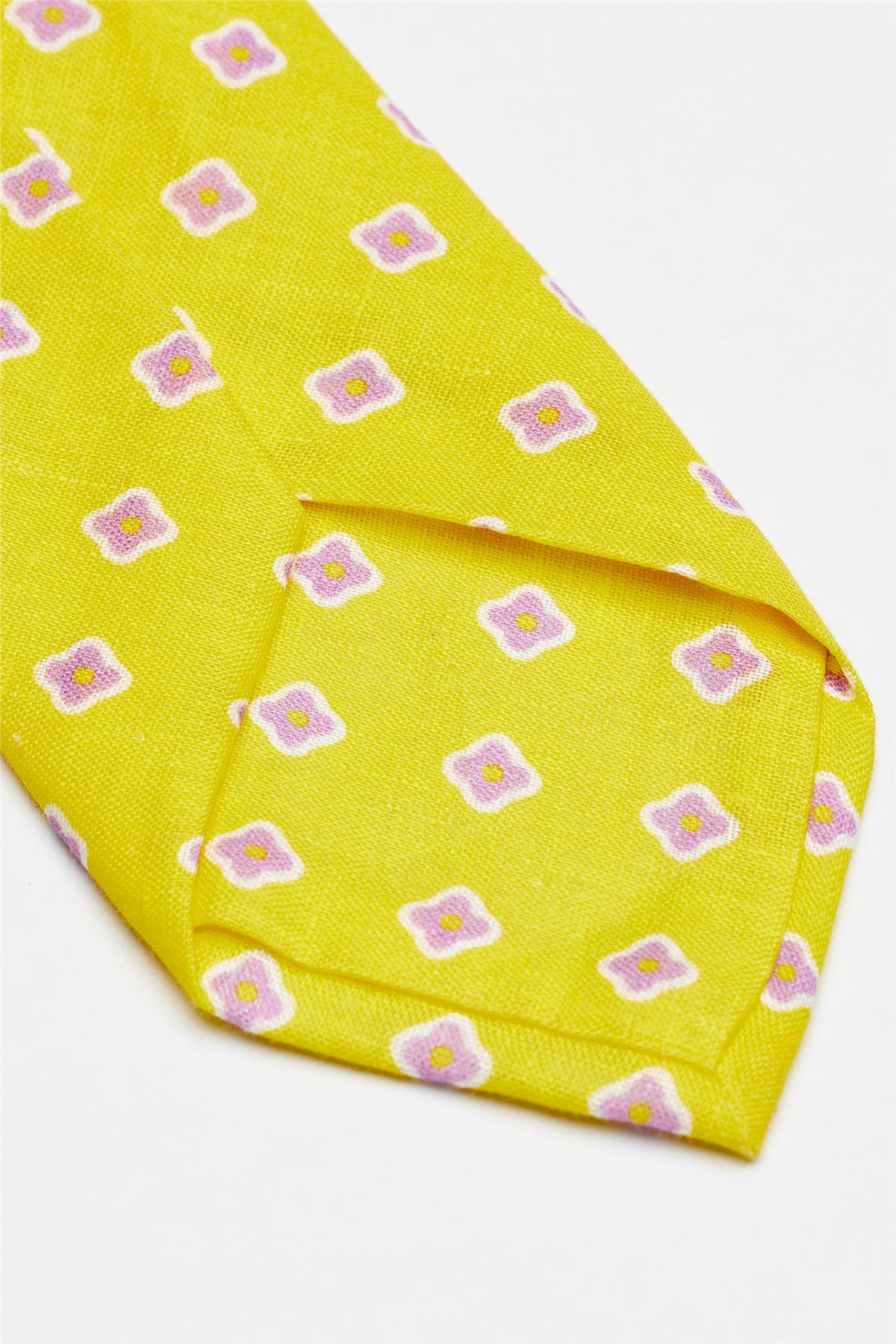 Sarı Mor Şal Desen Seven Fold Pamuk Kravat