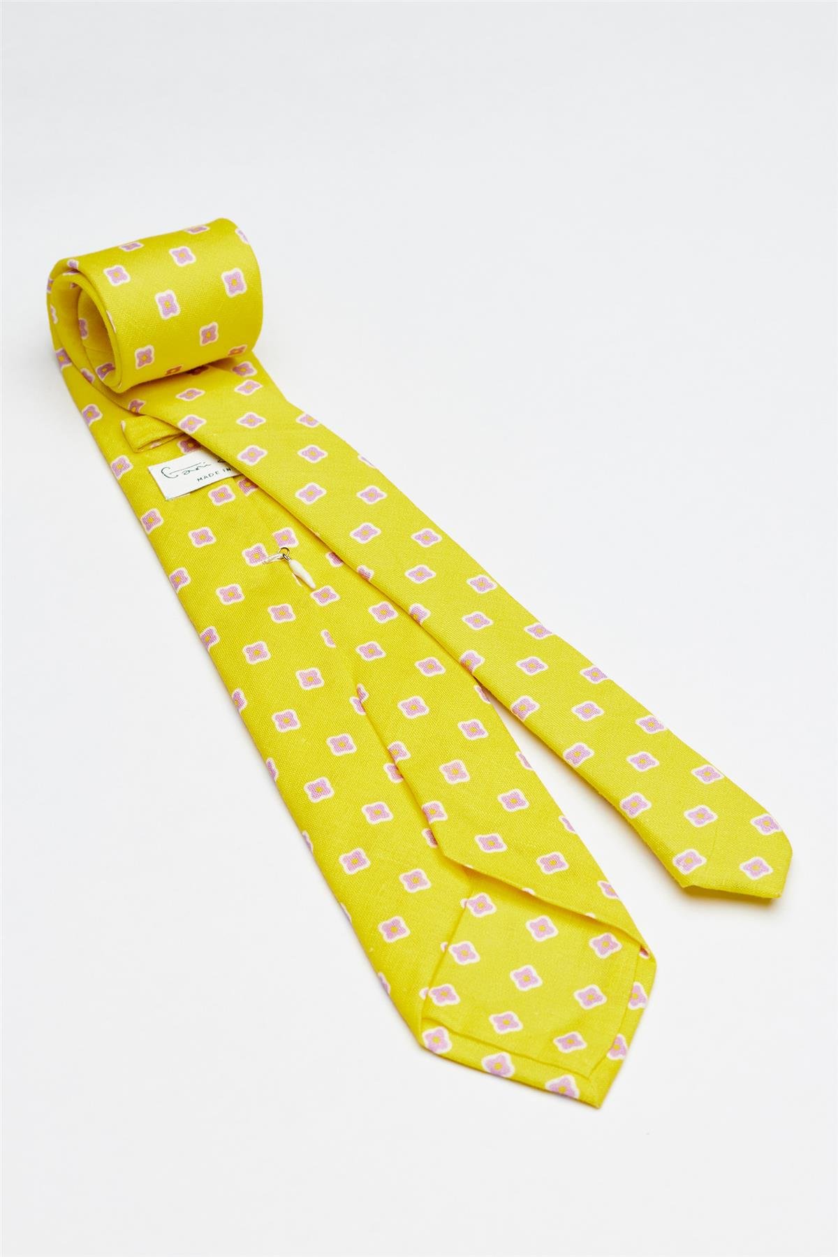 Sarı Mor Şal Desen Seven Fold Pamuk Kravat