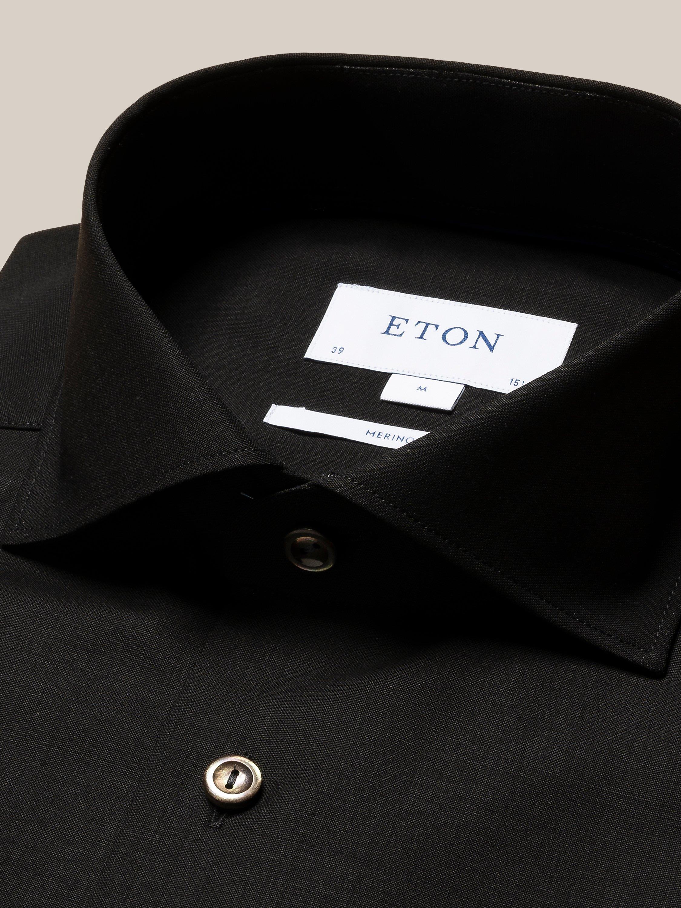 Siyah İnce Merino Yün Gömlek