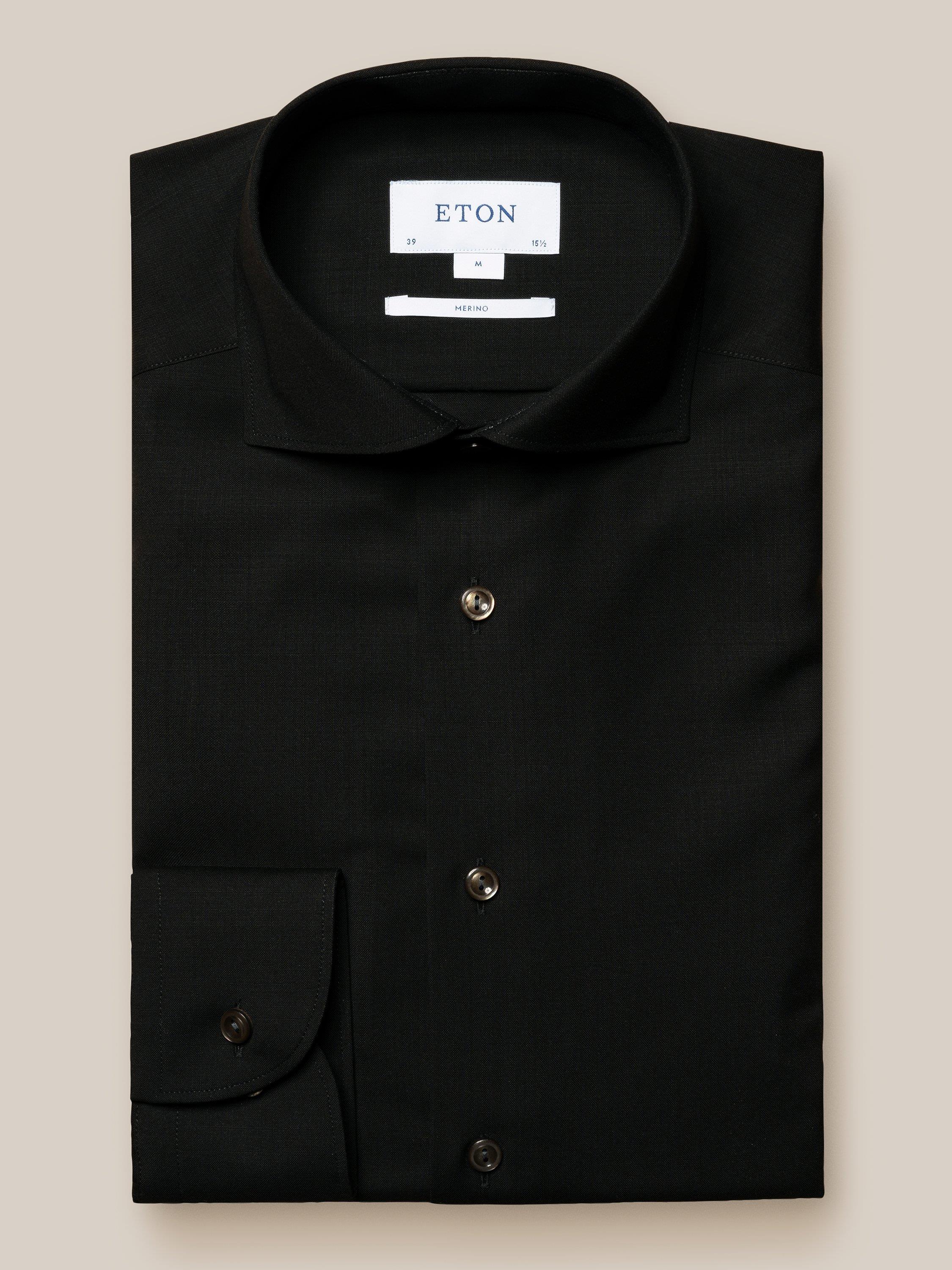 Siyah İnce Merino Yün Gömlek