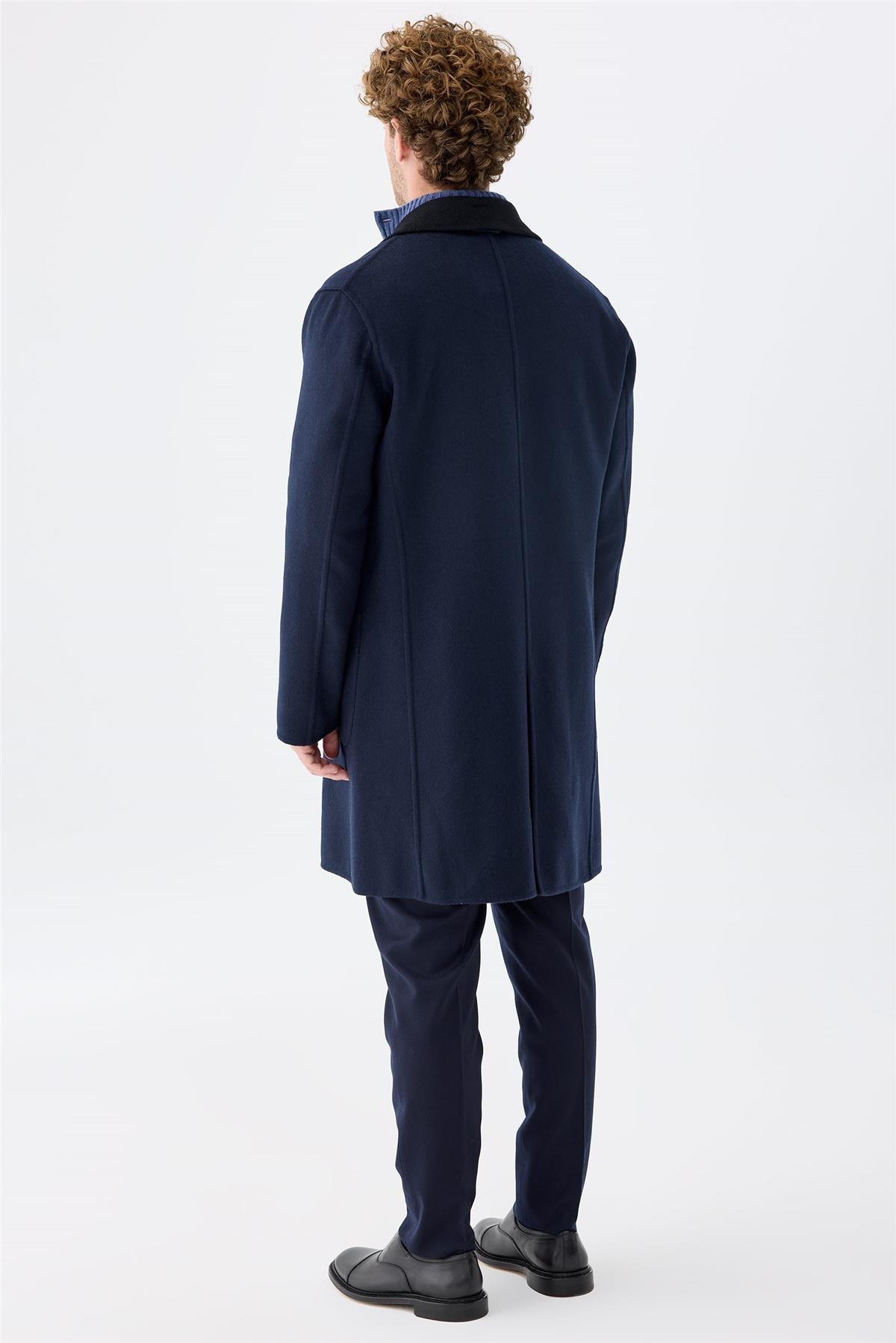 Siyah Lacivert Çift Taraflı Kaşmir Kaban