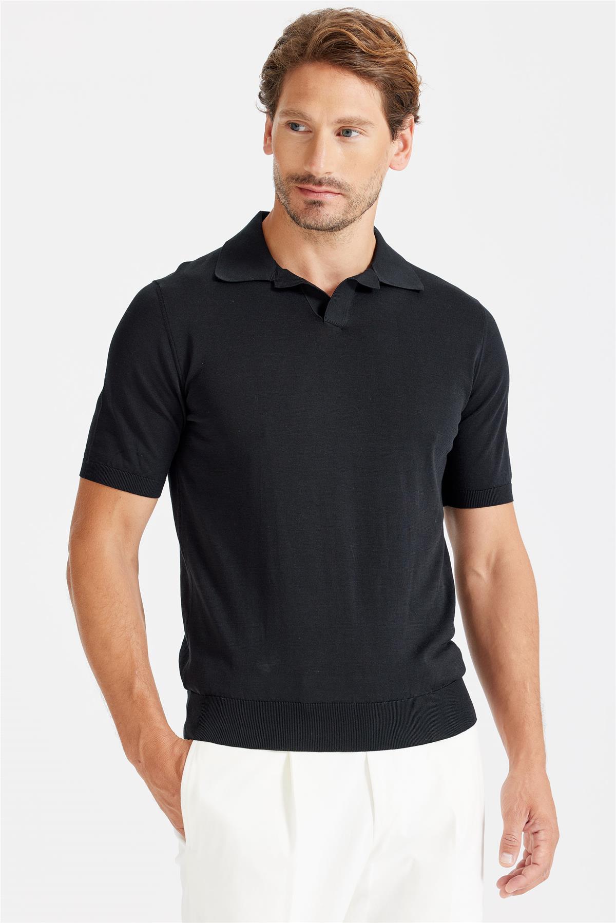 Siyah Polo Yaka Pamuk Triko