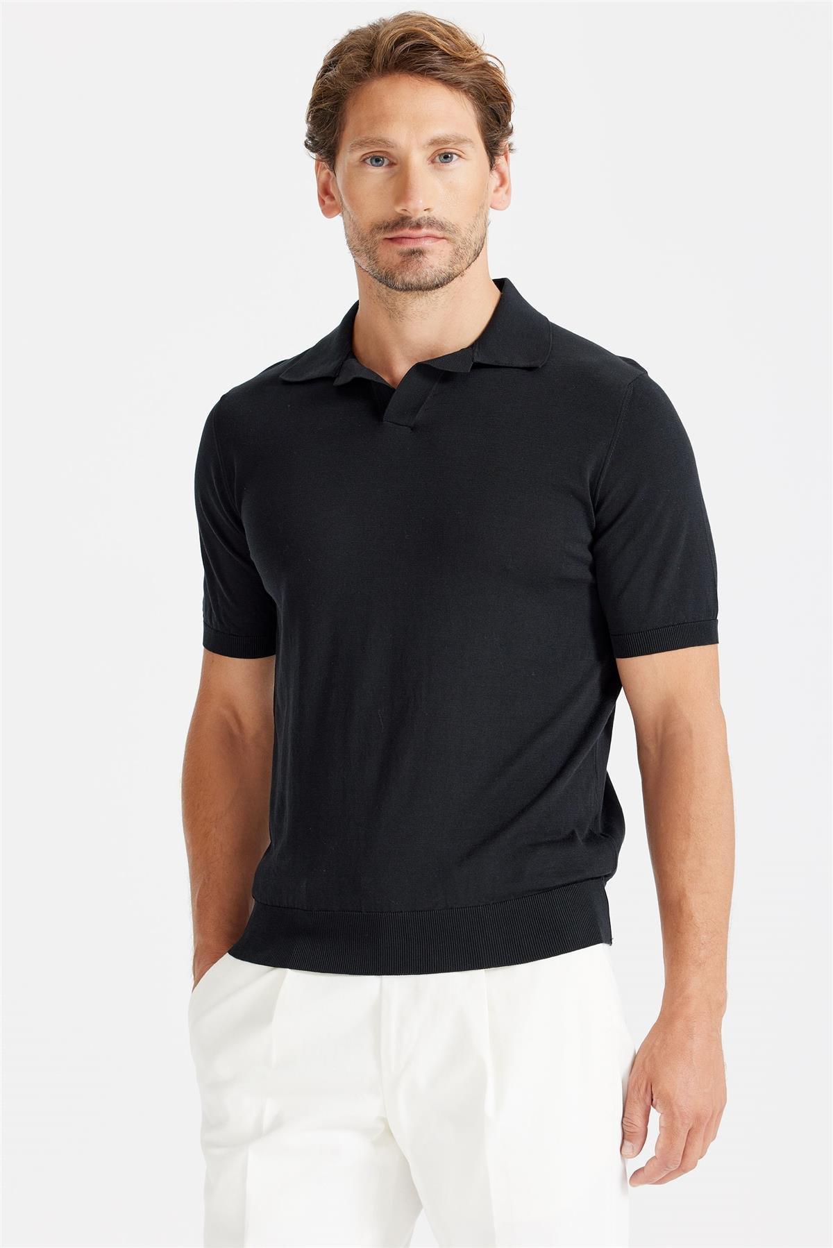 Siyah Polo Yaka Pamuk Triko