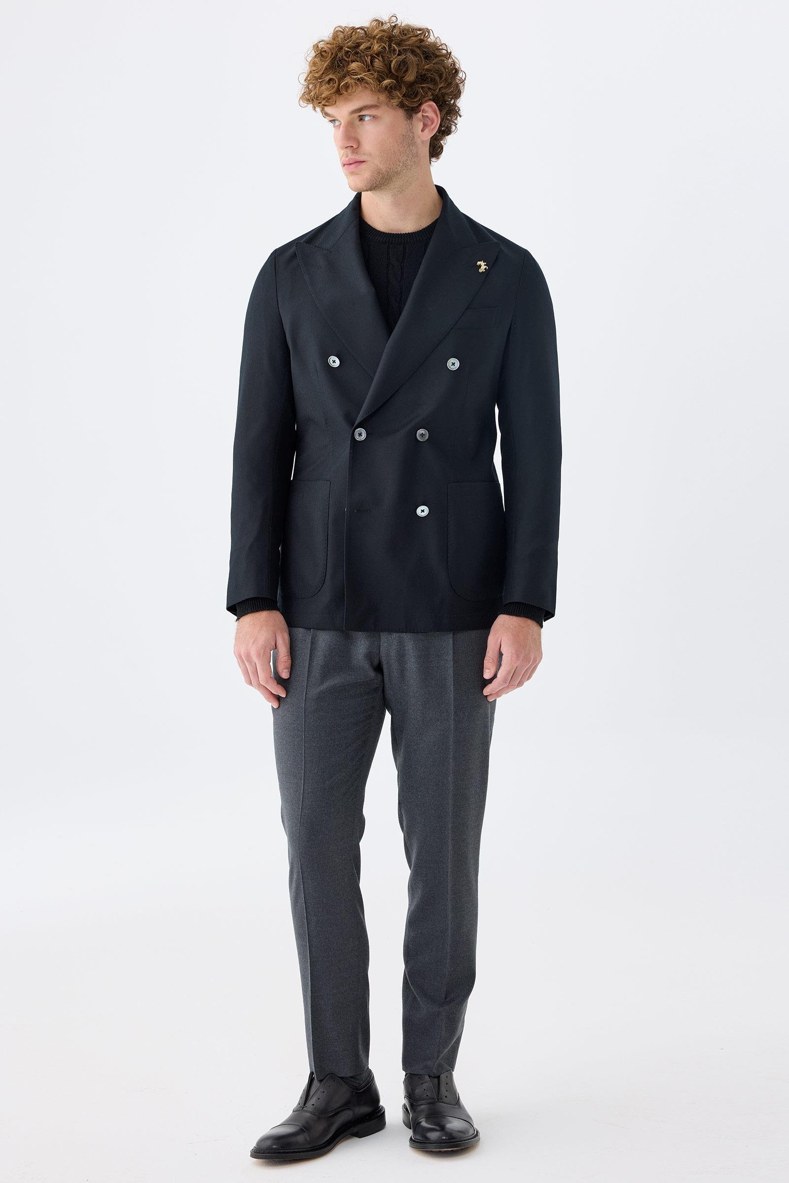 Siyah Zero Gravity Kruvaze Yün Ceket 