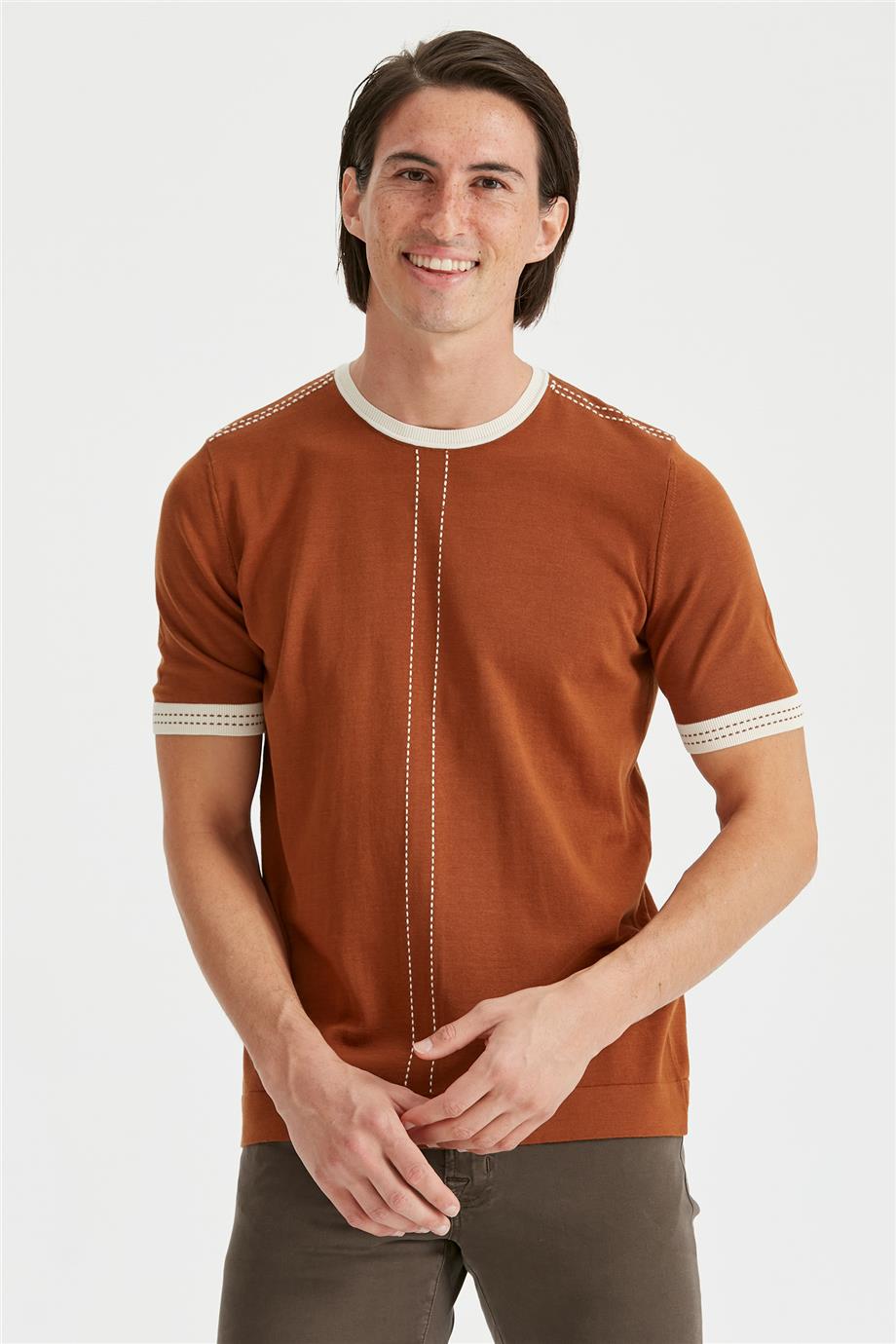 Tarçın Renk Kısa Kollu Pamuk Triko