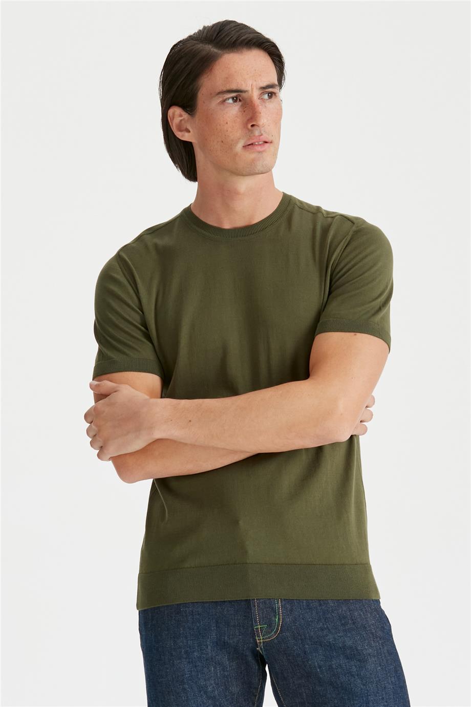 Yeşil Kısa Kollu Pamuk Triko