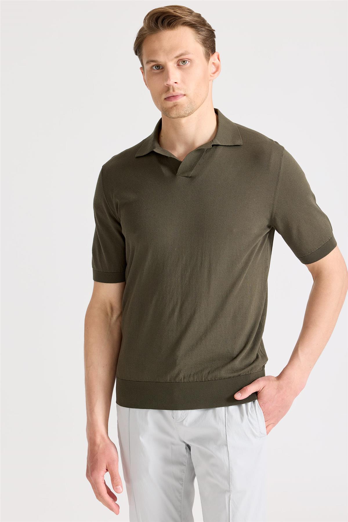 Yeşil Polo Yaka Pamuk Triko