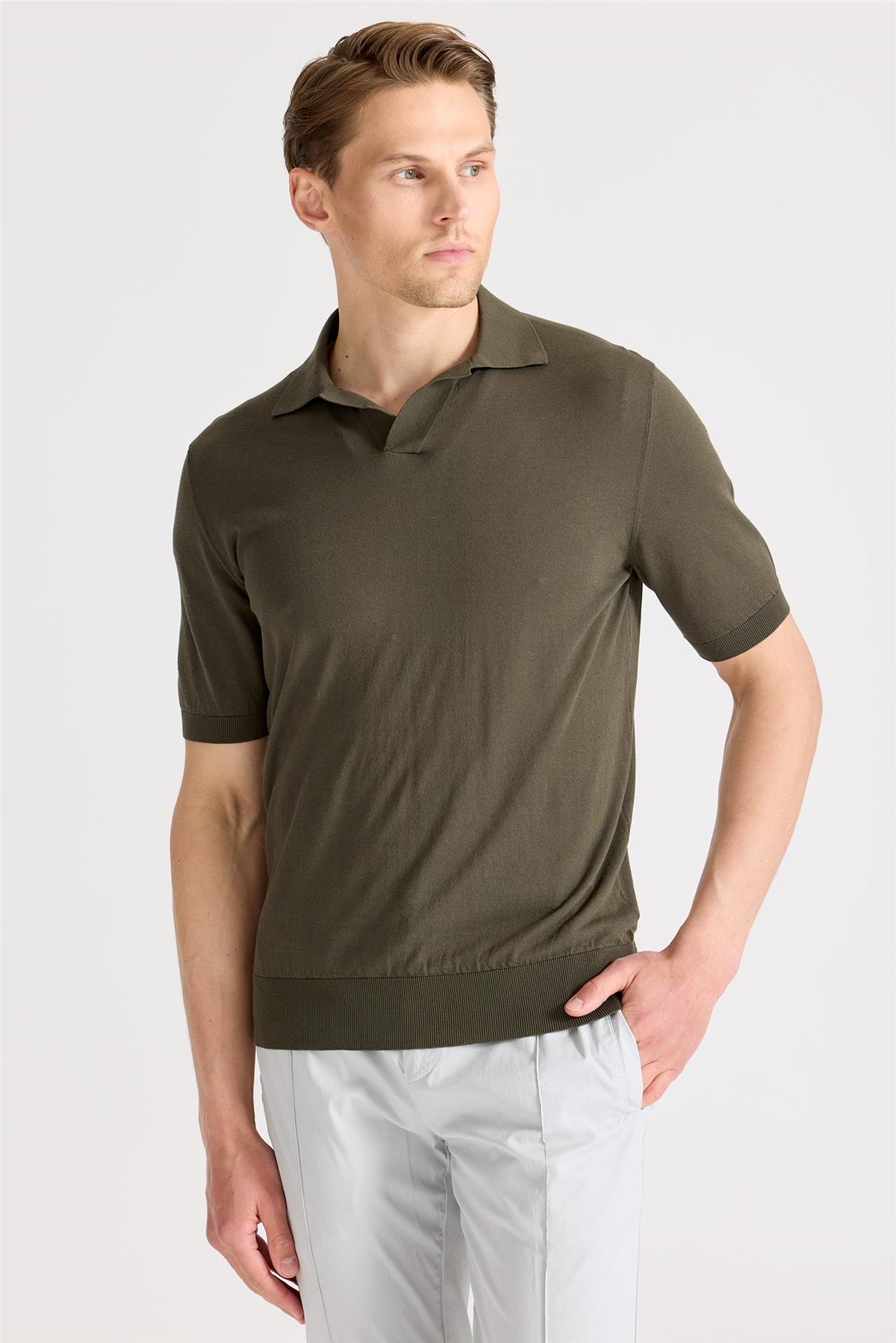 Yeşil Polo Yaka Pamuk Triko