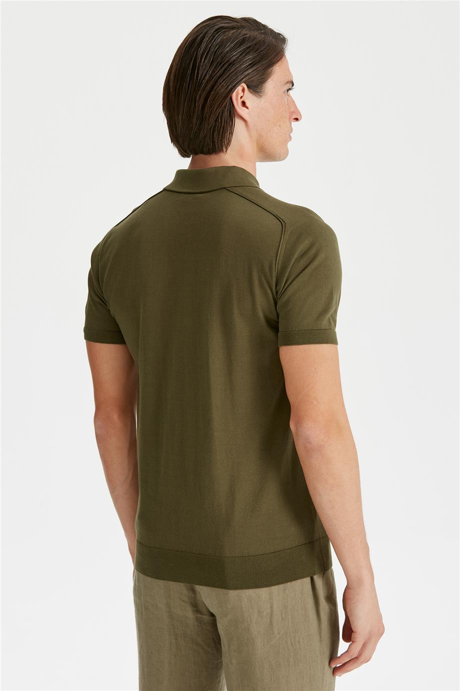 Yeşil Polo Yaka Pamuk Triko