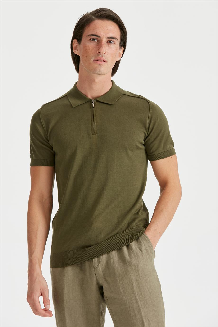 Yeşil Polo Yaka Pamuk Triko