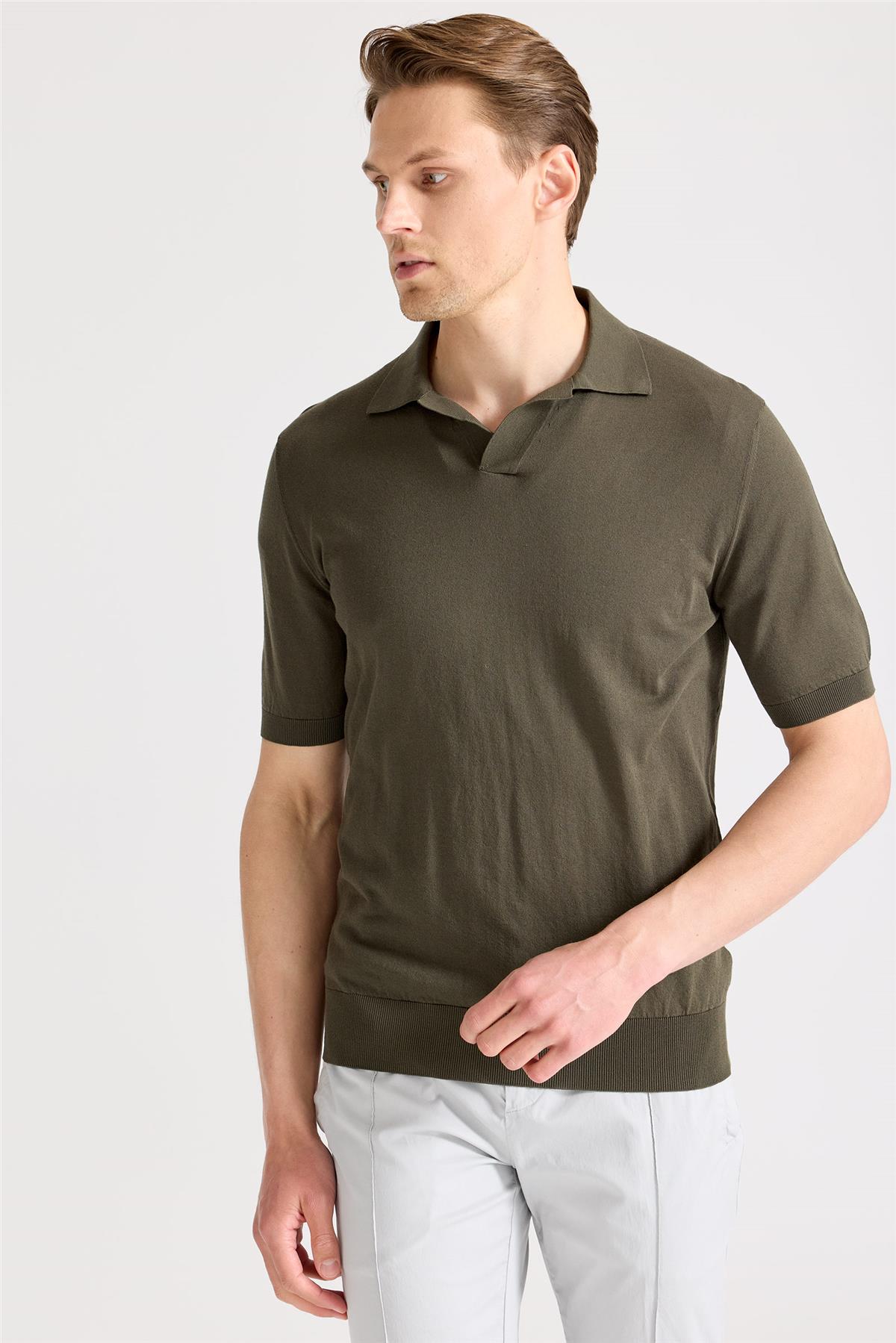 Yeşil Polo Yaka Pamuk Triko