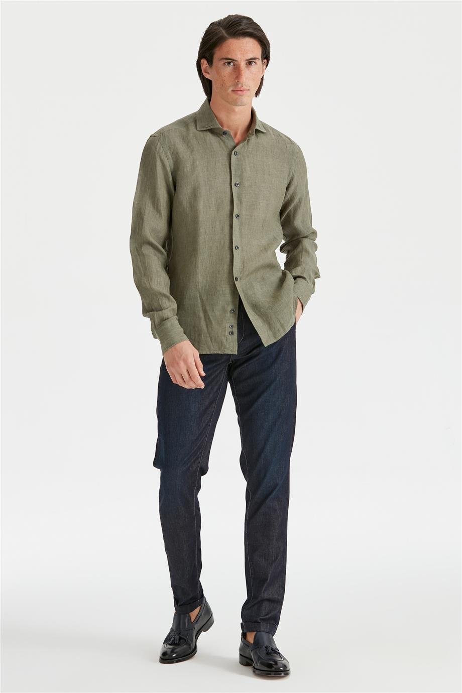 Green Color Linen Shirt