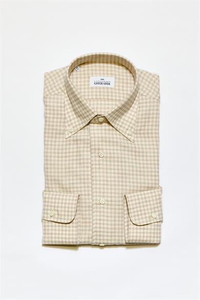 Açık Kahve Yaka Düğmeli One-Piece Pamuk Yün Gömlek