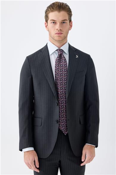 Antrasit Gri Çizgili Yün Takım Elbise 
