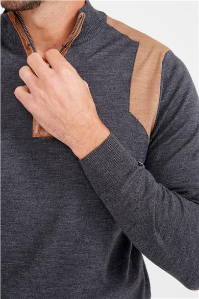 Antrasit Trio Yaka Yün Triko