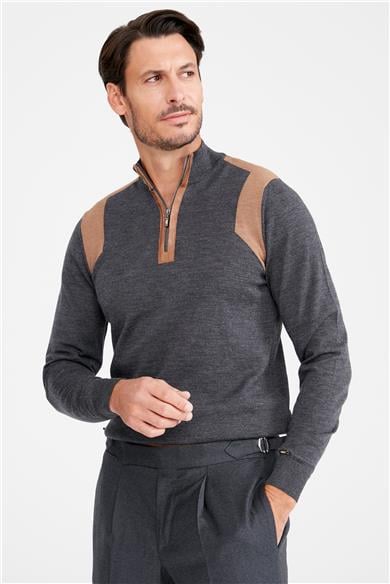 Antrasit Trio Yaka Yün Triko