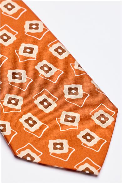 Bakır Kahve Desenli 7 Fold İpek Kravat