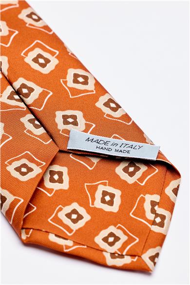 Bakır Kahve Desenli 7 Fold İpek Kravat