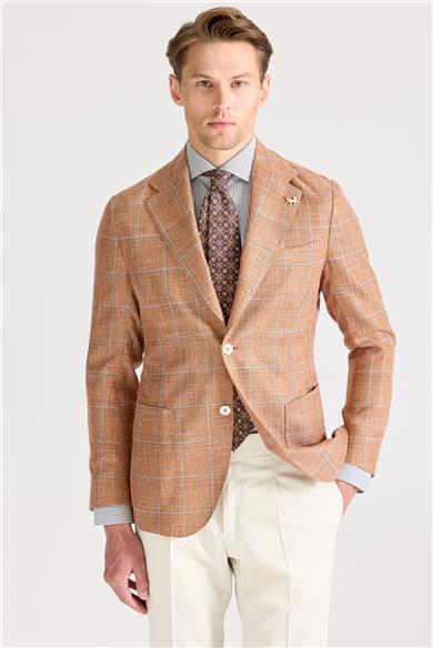 Bakır Rengi Yün İpek Keten Ceket