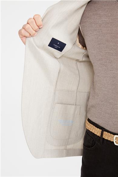 Bej Balık Sırtı Sahariana Yün Ceket