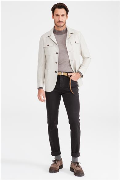 Bej Balık Sırtı Sahariana Yün Ceket