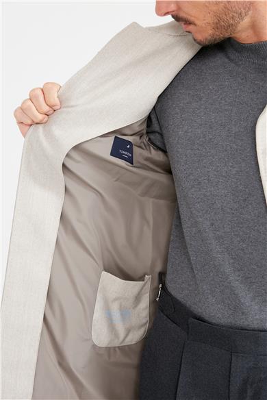 Bej Balık Sırtı Yün Paltı