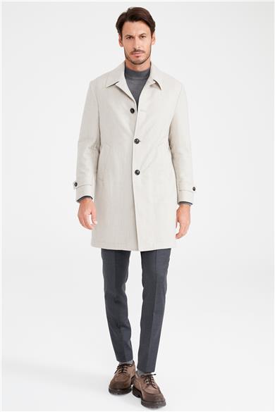 Bej Balık Sırtı Yün Paltı