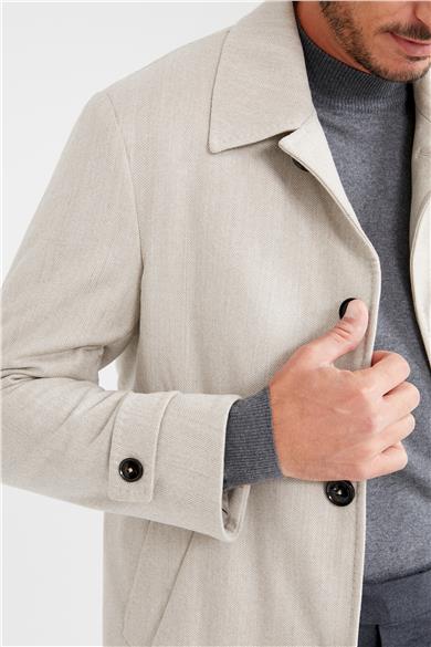 Bej Balık Sırtı Yün Paltı