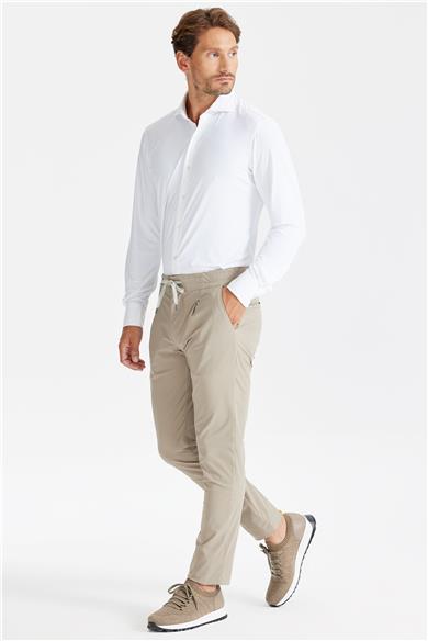 Bej Beli Kordonlu Teknik Pantolon