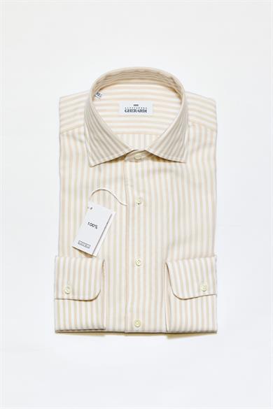 Bej Beyaz Çizgili One-Piece Pamuk Gömlek