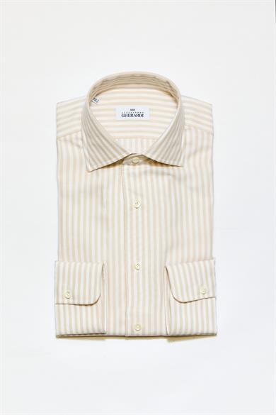 Bej Beyaz Çizgili One-Piece Pamuk Gömlek