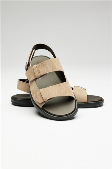Bej Deri Sandalet