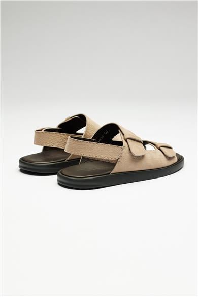 Bej Deri Sandalet