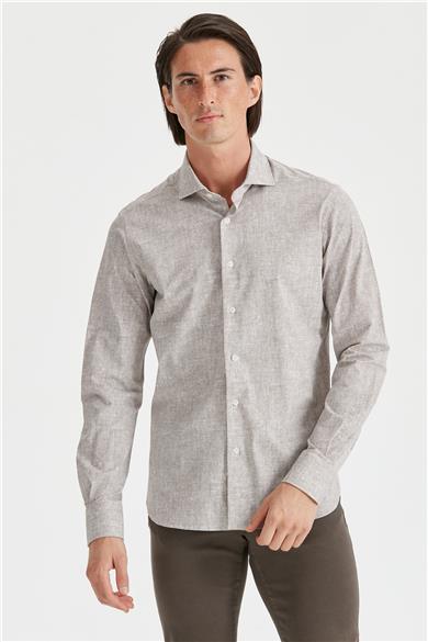 Bej Desenli Teknik Kumaş Gömlek