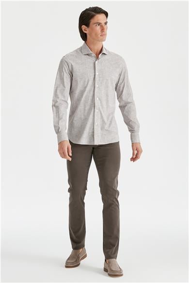 Bej Desenli Teknik Kumaş Gömlek