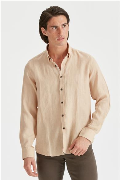 Bej Erkek Keten Gömlek