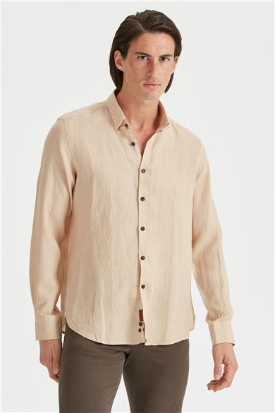 Bej Erkek Keten Gömlek