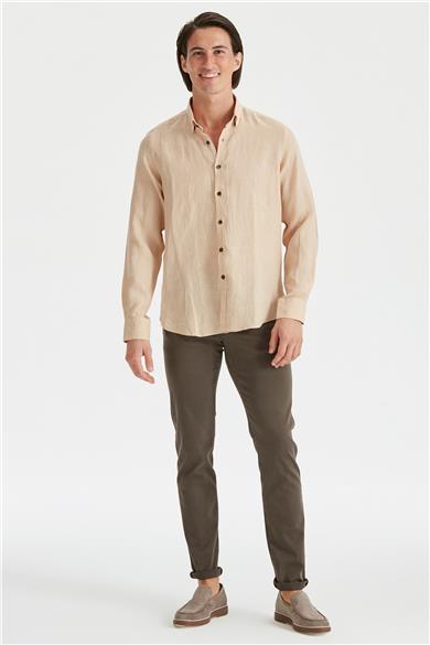 Bej Erkek Keten Gömlek