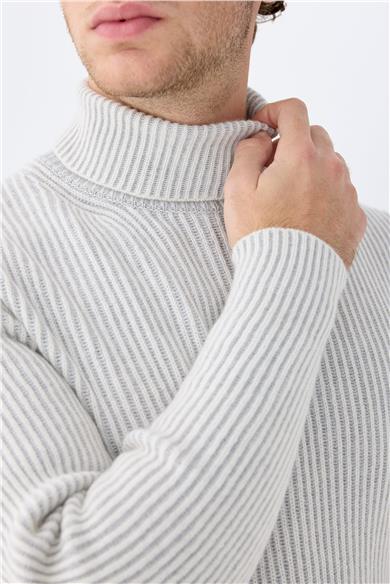 Bej Gri Tam Balıkçı Kaşmir Kazak