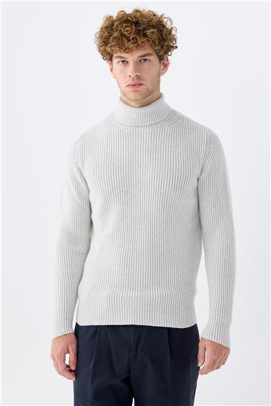 Bej Gri Tam Balıkçı Kaşmir Kazak