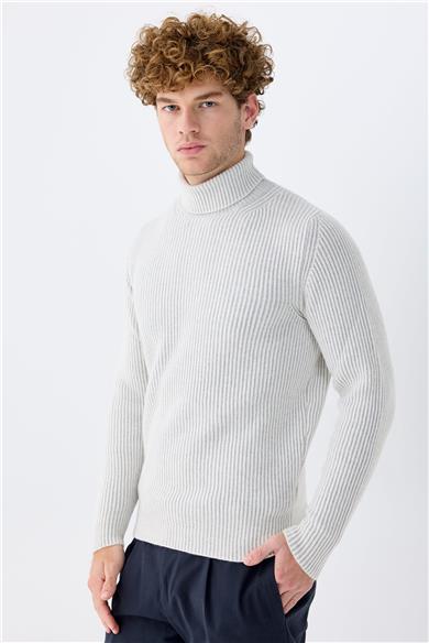 Bej Gri Tam Balıkçı Kaşmir Kazak