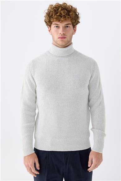 Bej Gri Tam Balıkçı Kaşmir Kazak