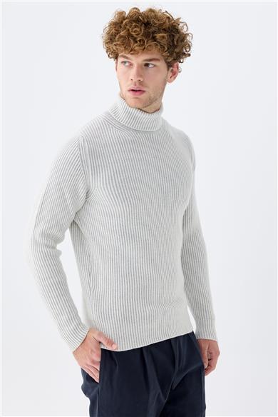 Bej Gri Tam Balıkçı Kaşmir Kazak